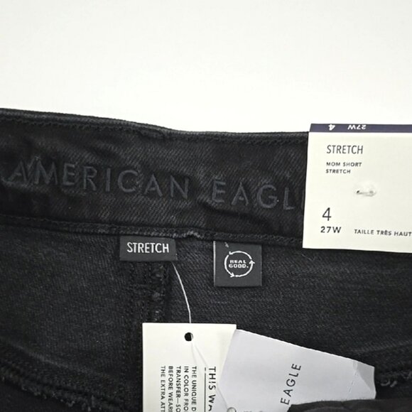 American Eagle Outfitters Women's Black Denim Mom Shorts High Waist Stretch Sz 4 - Picture 3 of 16